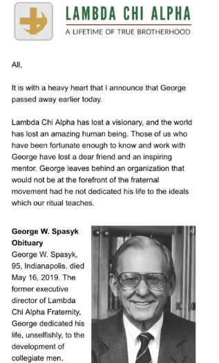 R.I.P. George Spasyk, a Lambda Chi Alpha Builder - Fraternity History ...